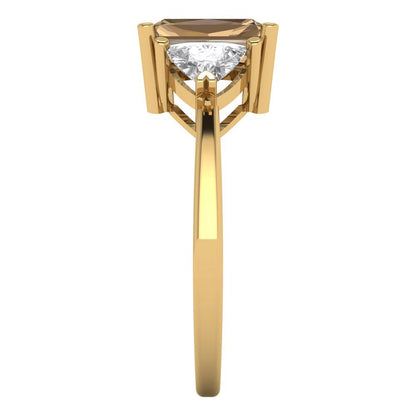 2.82 cttw Zirconia Simulated Champagne Diamond Three-Stone Engagement Ring - Solid Gold (VVS1, Emerald Cut,8x6mm)