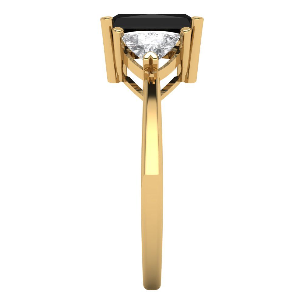 2.82 cttw Natural Onyx Three-Stone Engagement Ring - Solid Gold (Emerald Cut,8x6mm)