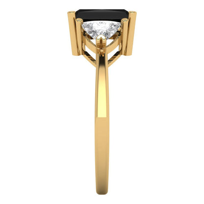 2.82 cttw Natural Onyx Three-Stone Engagement Ring - Solid Gold (Emerald Cut,8x6mm)