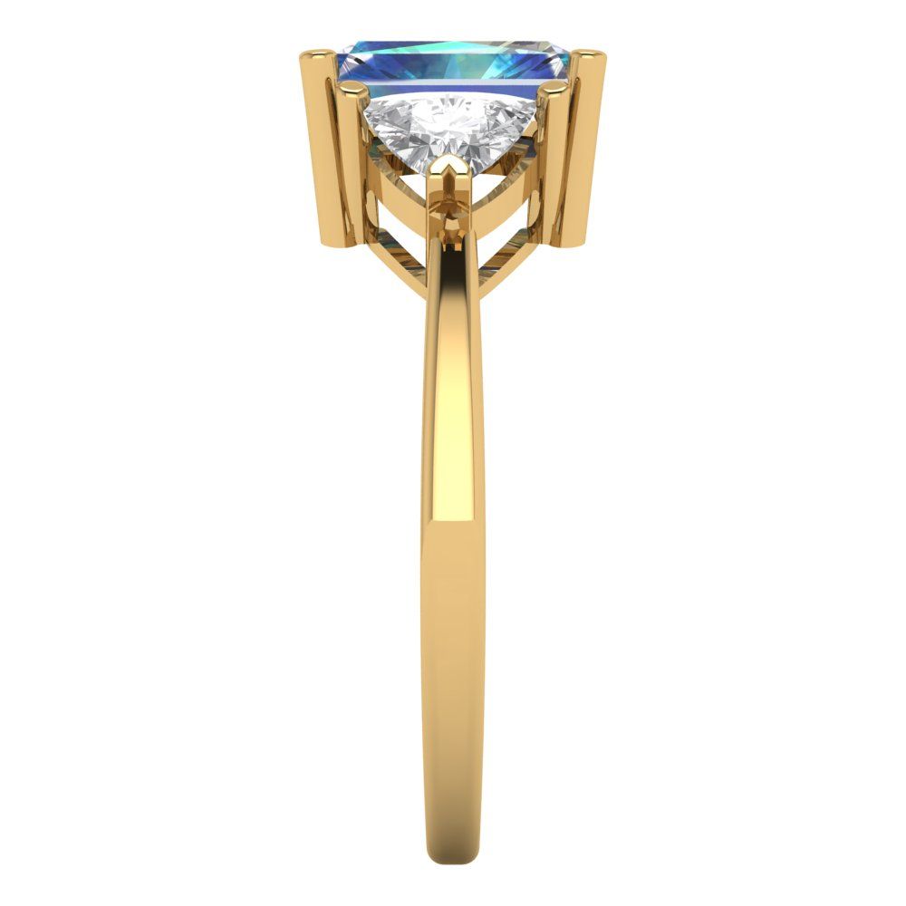 2.82 cttw Blue Moissanite Three-Stone Engagement Ring - Solid Gold (Emerald Cut,8x6mm)