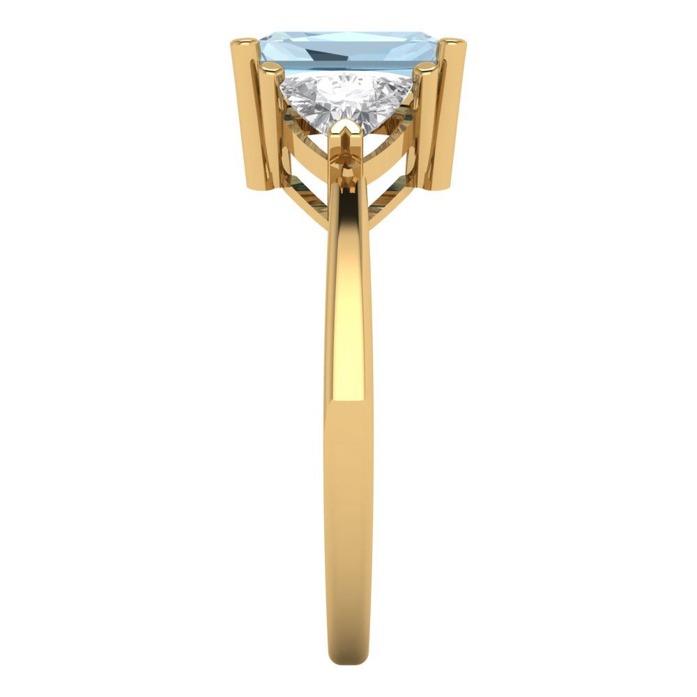 2.82 cttw Natural Swiss Blue Topaz Three-Stone Engagement Ring - Solid Gold (Emerald Cut,8x6mm)