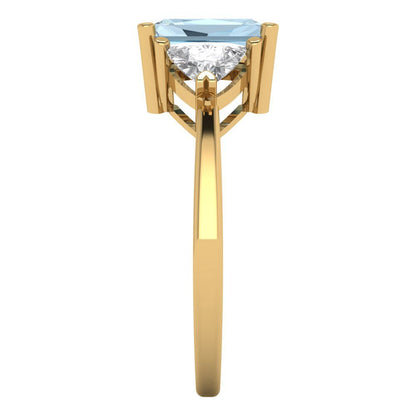 2.82 cttw Natural Swiss Blue Topaz Three-Stone Engagement Ring - Solid Gold (Emerald Cut,8x6mm)