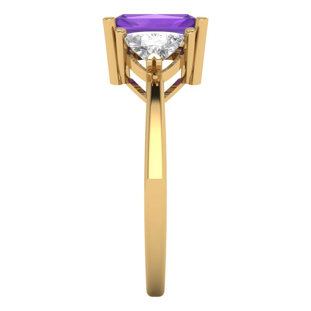 2.82 cttw Natural Amethyst Three-Stone Engagement Ring - Solid Gold (Emerald Cut,8x6mm)