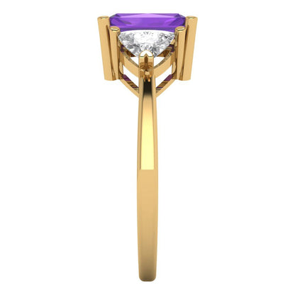 2.82 cttw Natural Amethyst Three-Stone Engagement Ring - Solid Gold (Emerald Cut,8x6mm)