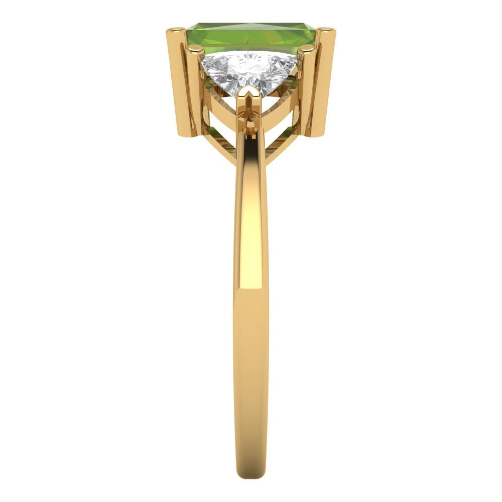 2.82 cttw Natural Peridot Three-Stone Engagement Ring - Solid Gold (Emerald Cut,8x6mm)