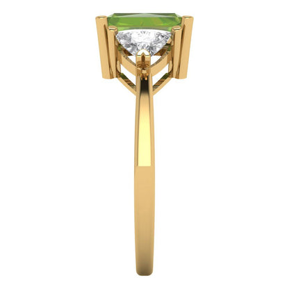 2.82 cttw Natural Peridot Three-Stone Engagement Ring - Solid Gold (Emerald Cut,8x6mm)
