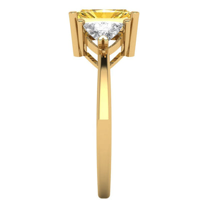 2.82 cttw Natural Citrine Three-Stone Engagement Ring - Solid Gold (Emerald Cut,8x6mm)