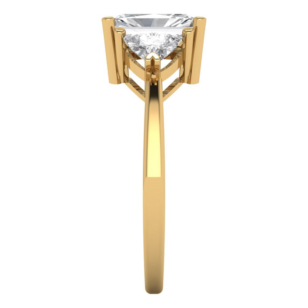 2.82 cttw White Sapphire Three-Stone Engagement Ring - Solid Gold (Emerald Cut,8x6mm)
