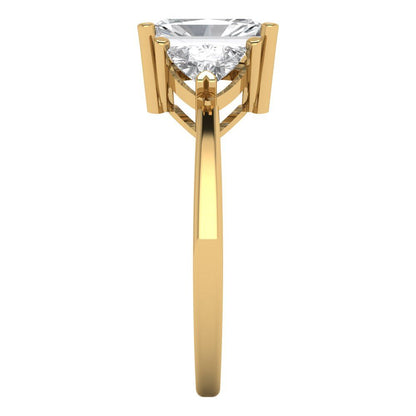 2.82 cttw White Sapphire Three-Stone Engagement Ring - Solid Gold (Emerald Cut,8x6mm)