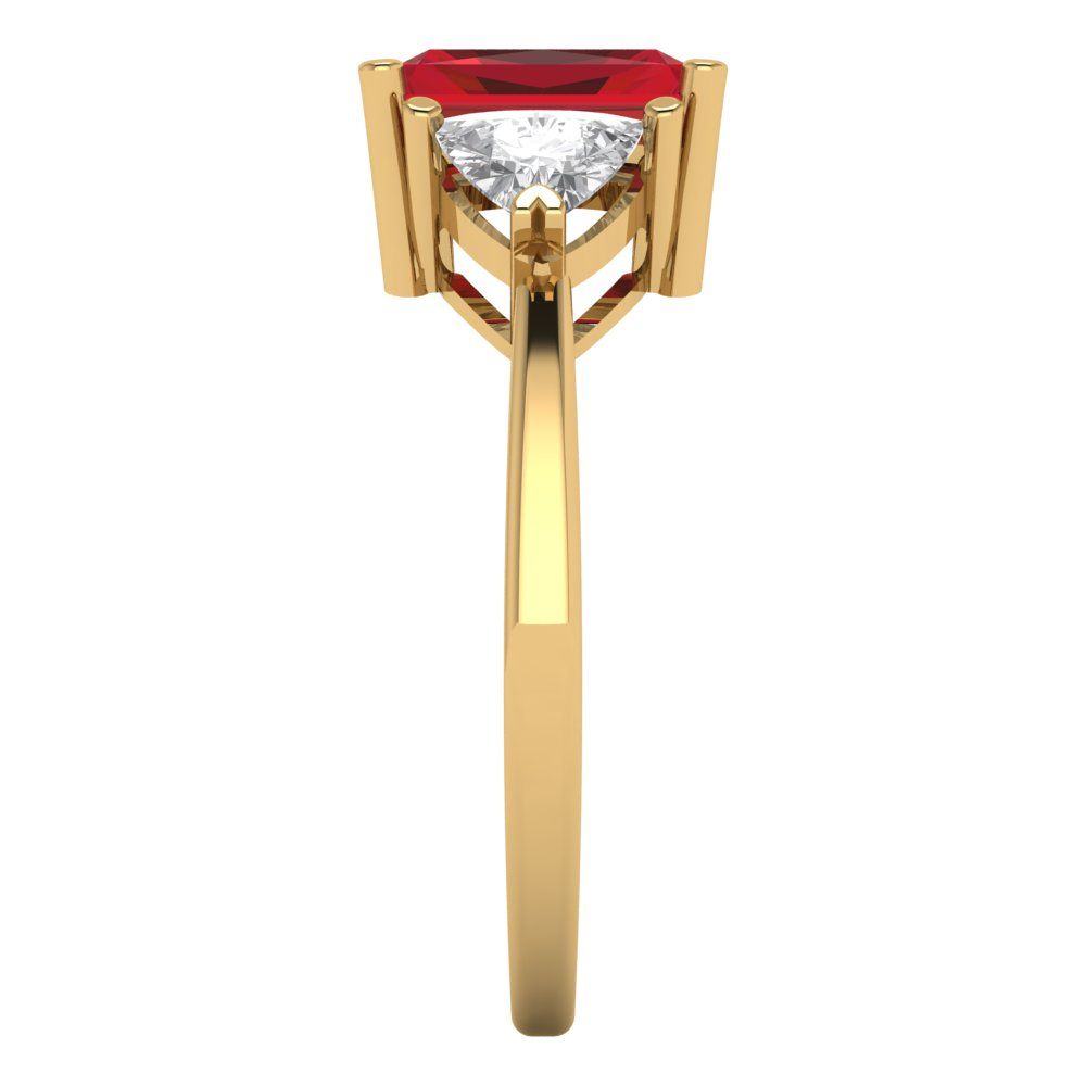 2.82 cttw Simulated Ruby Three-Stone Engagement Ring - Solid Yellow Gold (VVS1, Emerald Cut,8x6mm)