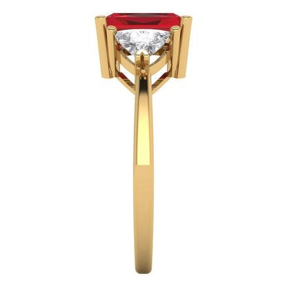 2.82 cttw Simulated Ruby Three-Stone Engagement Ring - Solid Yellow Gold (VVS1, Emerald Cut,8x6mm)