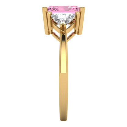2.82 cttw Zirconia Simulated Pink Diamond Three-Stone Engagement Ring - Solid Gold (VVS1, Emerald Cut,8x6mm)