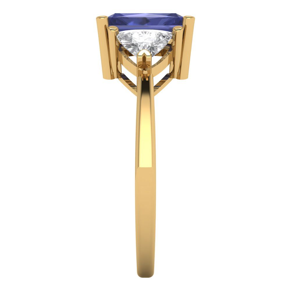 2.82 cttw Simulated Tanzanite Three-Stone Engagement Ring - Solid Gold (Emerald Cut,8x6mm)