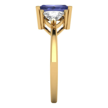 2.82 cttw Simulated Tanzanite Three-Stone Engagement Ring - Solid Gold (Emerald Cut,8x6mm)