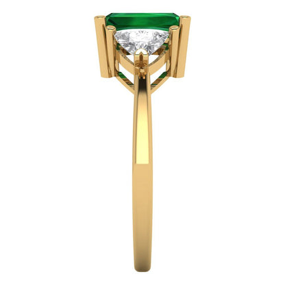 2.82 cttw Simulated Emerald Three-Stone Engagement Ring - Solid Gold (Emerald Cut,8x6mm)
