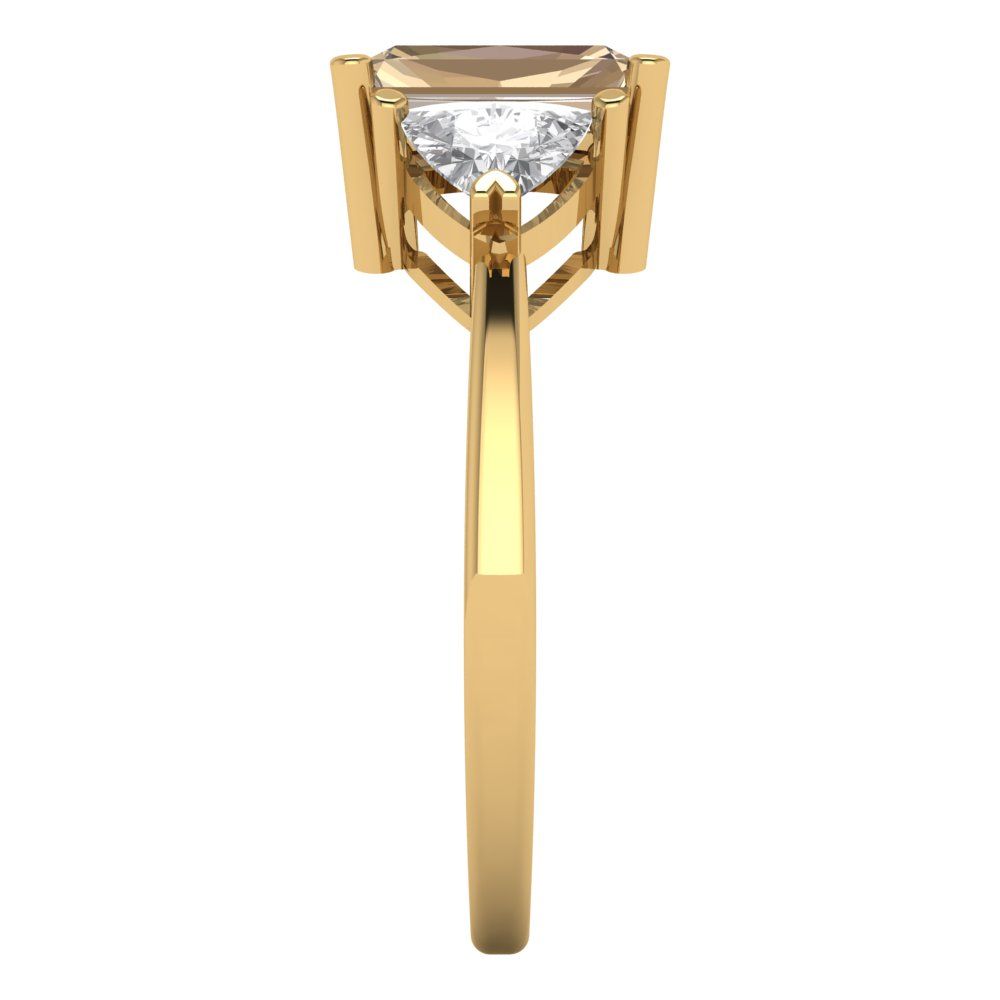 2.82 cttw Yellow Moissanite Three-Stone Engagement Ring - Solid Gold (Emerald Cut,8x6mm)