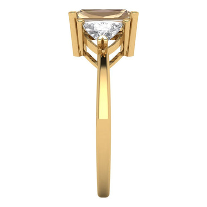 2.82 cttw Yellow Moissanite Three-Stone Engagement Ring - Solid Gold (Emerald Cut,8x6mm)