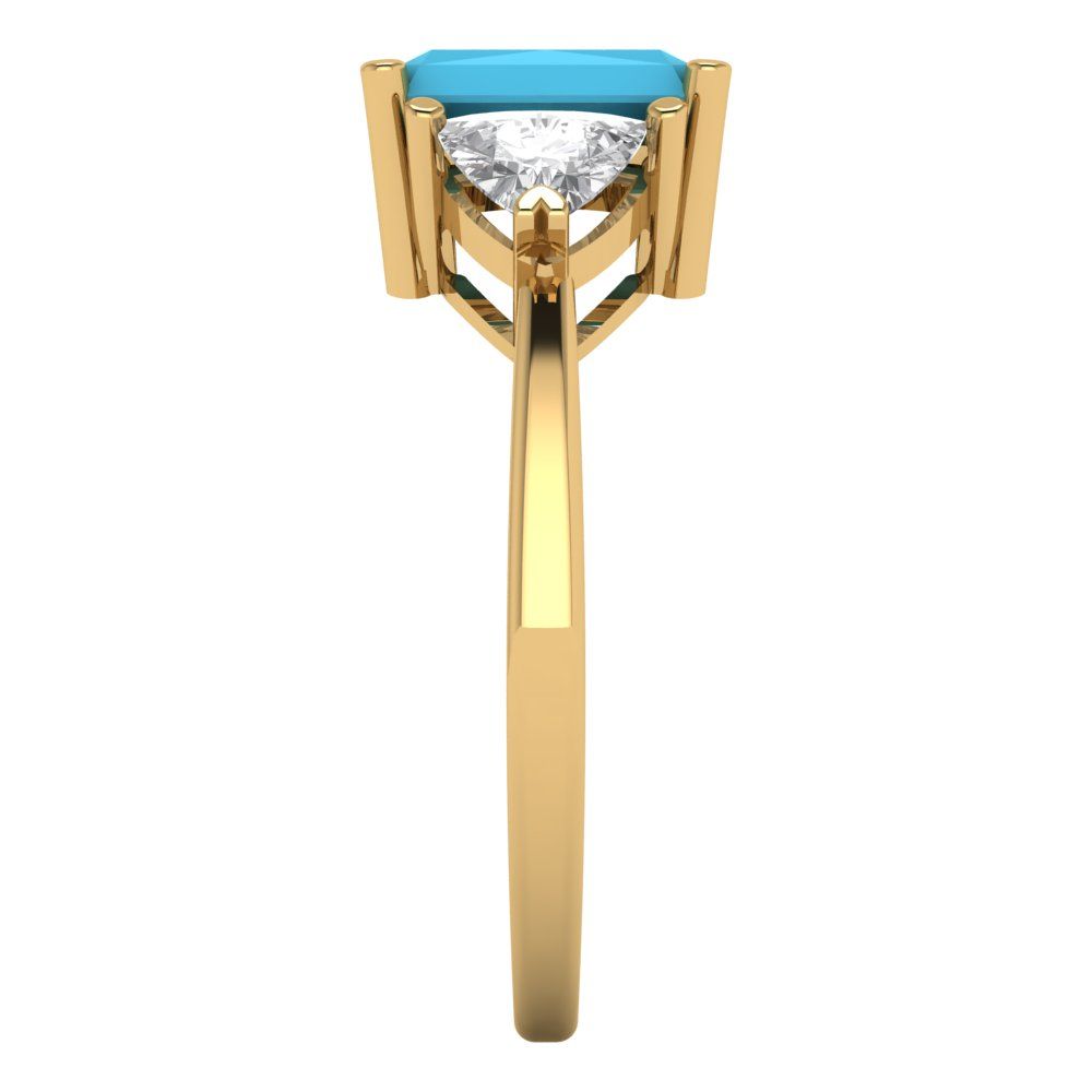 2.82 cttw Simulated Turquoise Three-Stone Engagement Ring - Solid Gold (Emerald Cut,8x6mm)