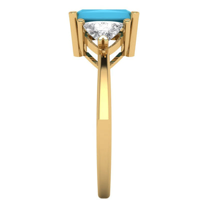 2.82 cttw Simulated Turquoise Three-Stone Engagement Ring - Solid Gold (Emerald Cut,8x6mm)