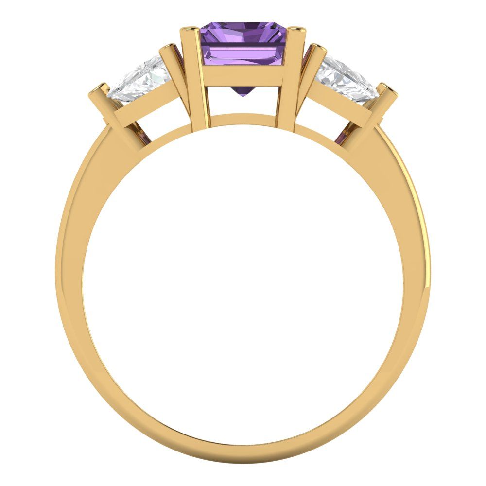 2.82 cttw Simulated Alexandrite Three-Stone Engagement Ring - Solid Gold (Emerald Cut,8x6mm)