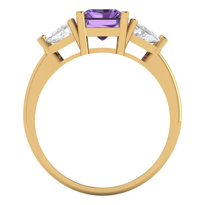 2.82 cttw Simulated Alexandrite Three-Stone Engagement Ring - Solid Gold (Emerald Cut,8x6mm)