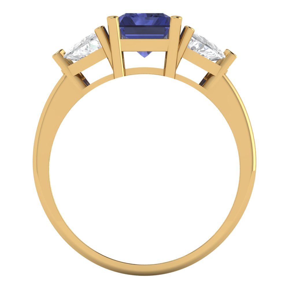 2.82 cttw Simulated Tanzanite Three-Stone Engagement Ring - Solid Gold (Emerald Cut,8x6mm)