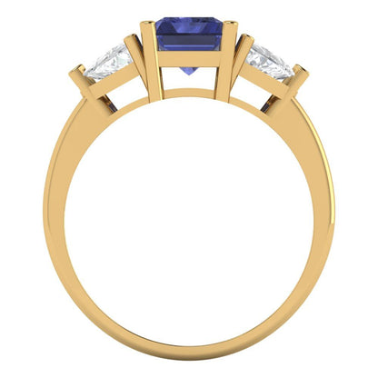 2.82 cttw Simulated Tanzanite Three-Stone Engagement Ring - Solid Gold (Emerald Cut,8x6mm)