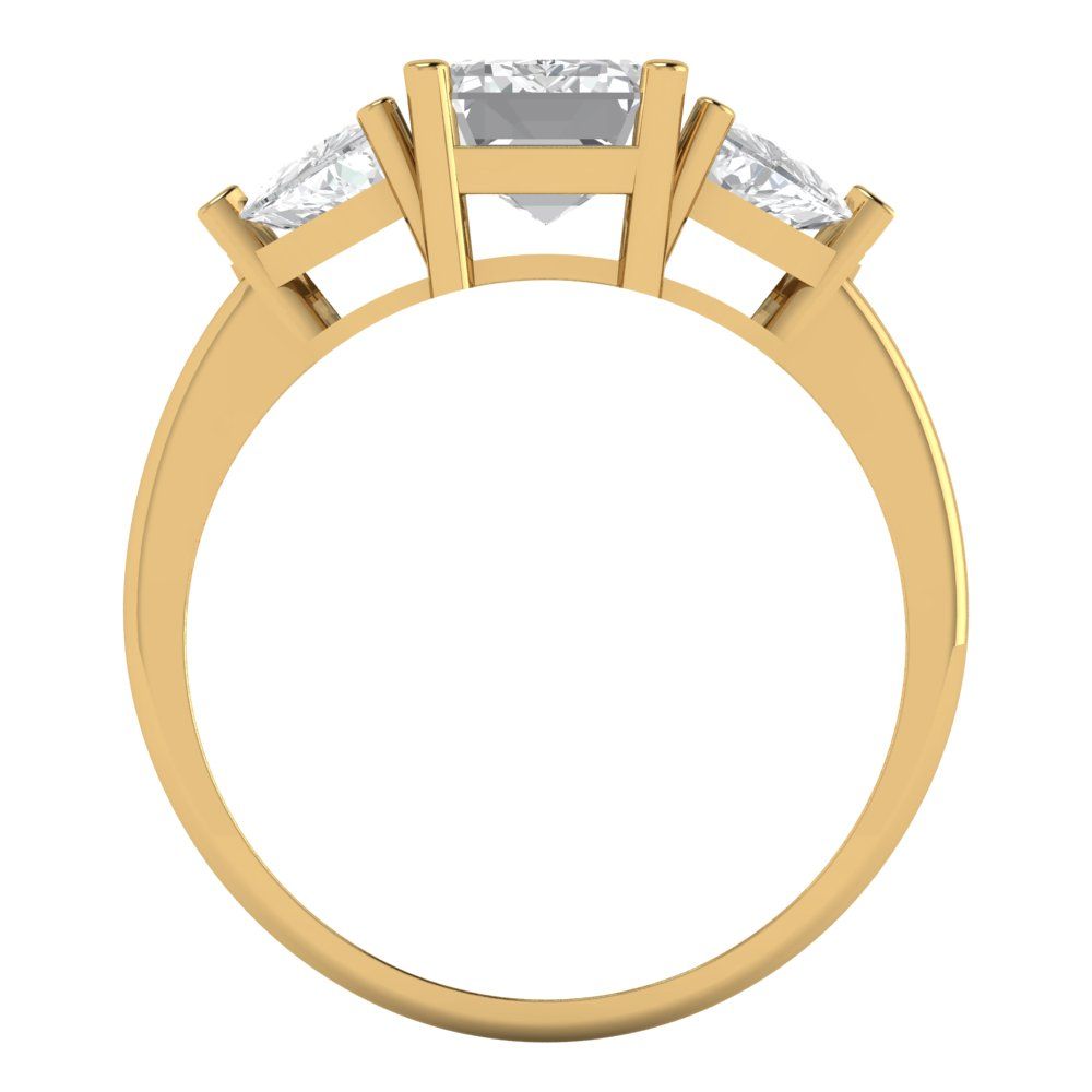 2.82 cttw White Sapphire Three-Stone Engagement Ring - Solid Gold (Emerald Cut,8x6mm)
