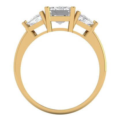 2.82 cttw White Sapphire Three-Stone Engagement Ring - Solid Gold (Emerald Cut,8x6mm)