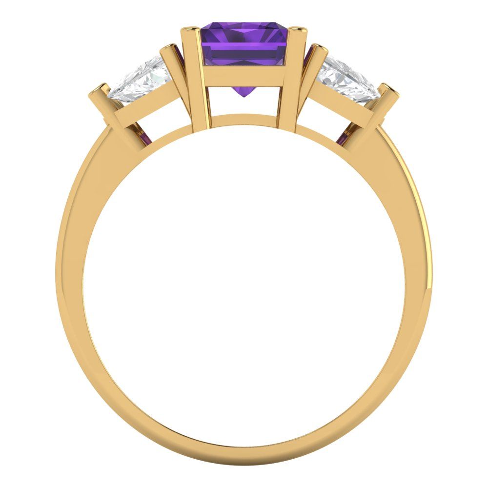 2.82 cttw Natural Amethyst Three-Stone Engagement Ring - Solid Gold (Emerald Cut,8x6mm)