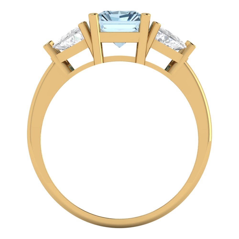2.82 cttw Natural Aquamarine Three-Stone Engagement Ring - Solid Gold (Emerald Cut,8x6mm)