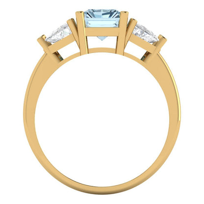 2.82 cttw Natural Aquamarine Three-Stone Engagement Ring - Solid Gold (Emerald Cut,8x6mm)