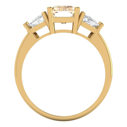 2.82 cttw Natural Morganite Three-Stone Engagement Ring - Solid Gold (Emerald Cut,8x6mm)