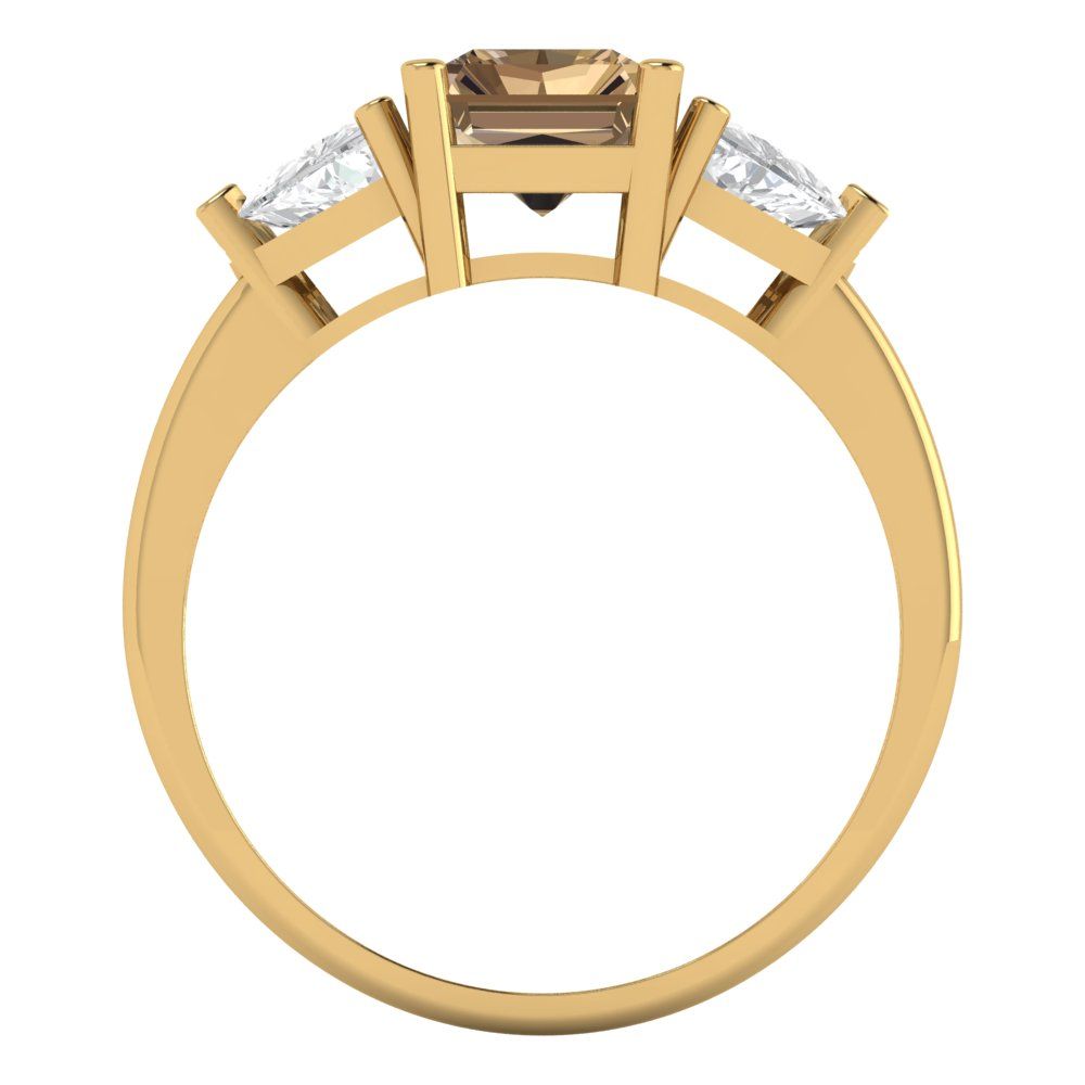 2.82 cttw Zirconia Simulated Champagne Diamond Three-Stone Engagement Ring - Solid Gold (VVS1, Emerald Cut,8x6mm)