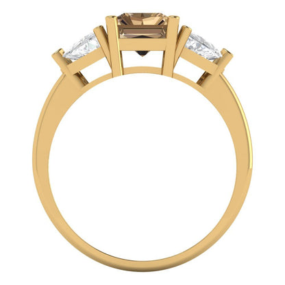 2.82 cttw Zirconia Simulated Champagne Diamond Three-Stone Engagement Ring - Solid Gold (VVS1, Emerald Cut,8x6mm)