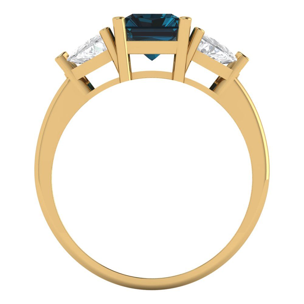 2.82 cttw Natural London Blue Topaz Three-Stone Engagement Ring - Solid Gold (Emerald Cut,8x6mm)