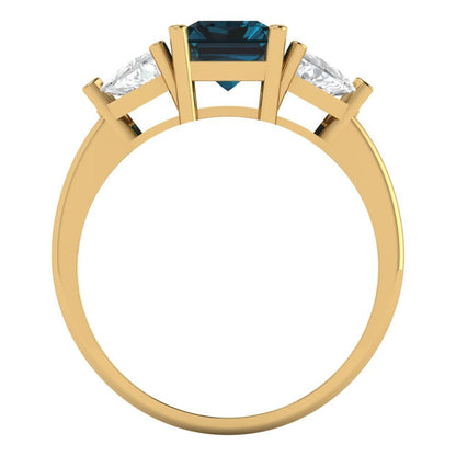 2.82 cttw Natural London Blue Topaz Three-Stone Engagement Ring - Solid Gold (Emerald Cut,8x6mm)