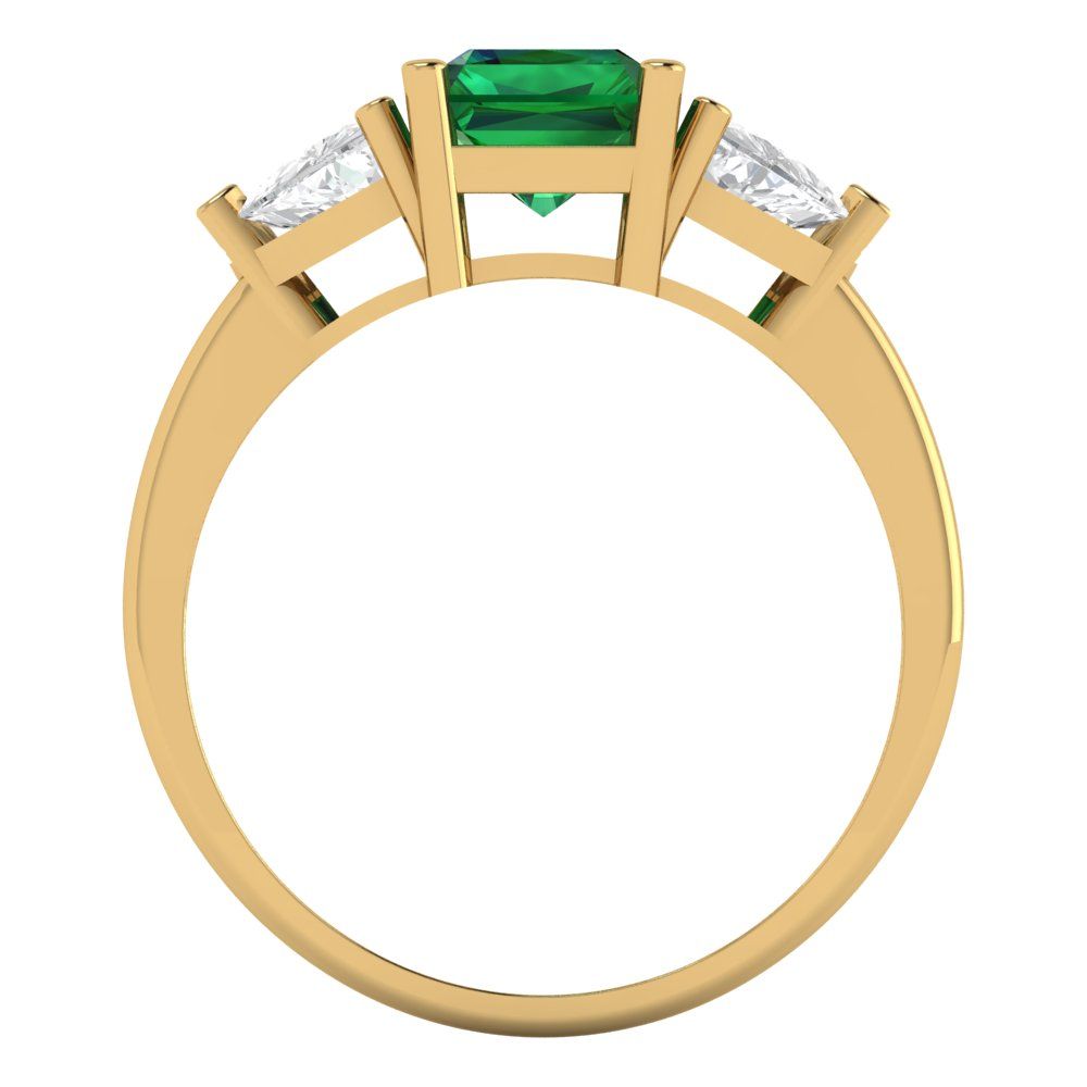 2.82 cttw Simulated Emerald Three-Stone Engagement Ring - Solid Gold (Emerald Cut,8x6mm)