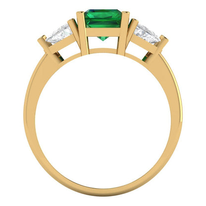2.82 cttw Simulated Emerald Three-Stone Engagement Ring - Solid Gold (Emerald Cut,8x6mm)