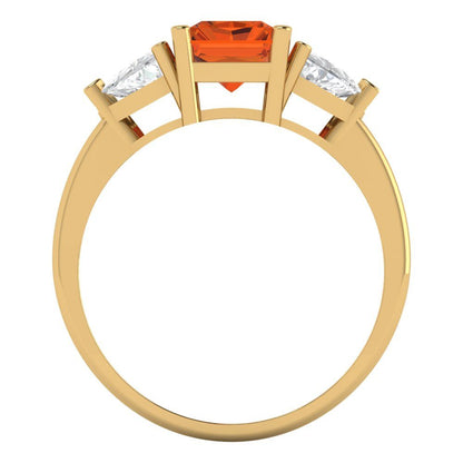 2.82 cttw Simulated Pink Tourmaline Three-Stone Engagement Ring - Solid Gold (Emerald Cut,8x6mm)