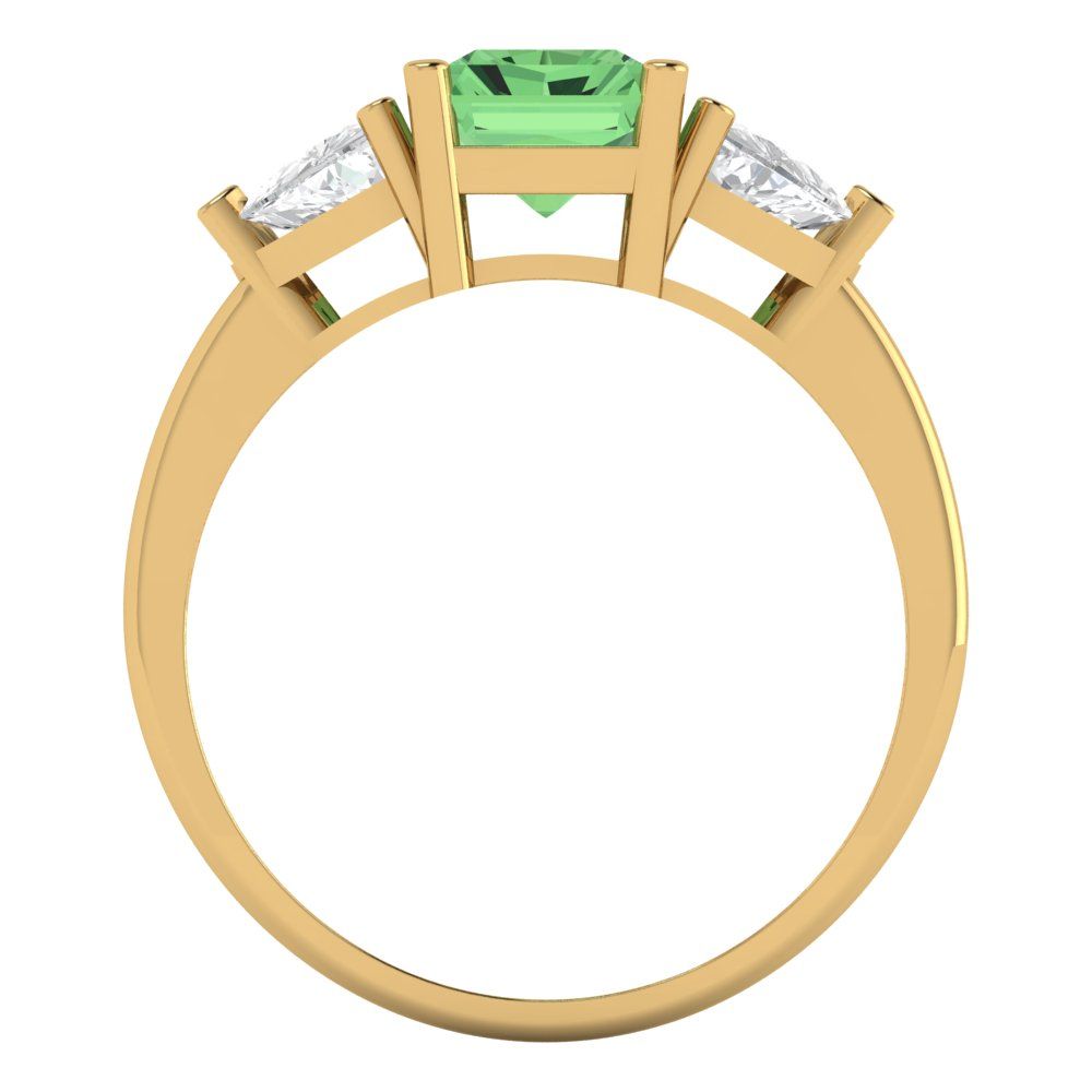 2.82 cttw Zirconia Simulated Green Diamond Three-Stone Engagement Ring - Solid Gold (VVS1, Emerald Cut,8x6mm)