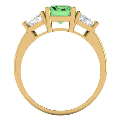 2.82 cttw Zirconia Simulated Green Diamond Three-Stone Engagement Ring - Solid Gold (VVS1, Emerald Cut,8x6mm)