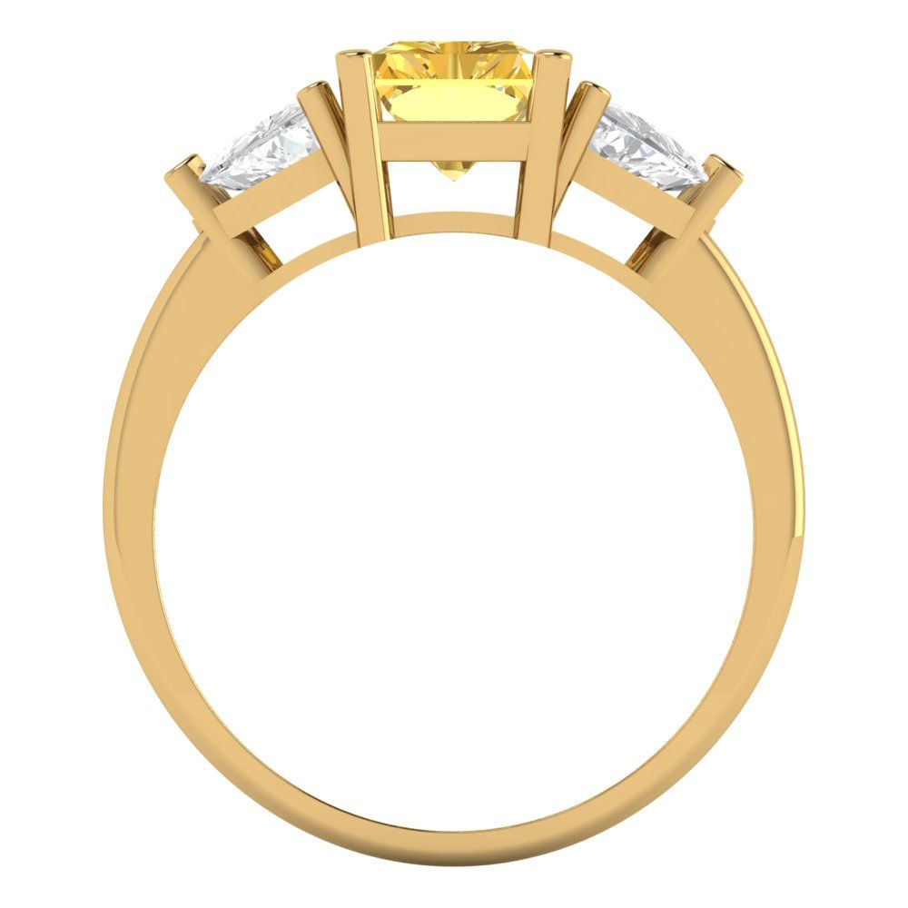 2.82 cttw Natural Citrine Three-Stone Engagement Ring - Solid Gold (Emerald Cut,8x6mm)
