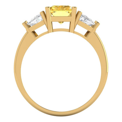 2.82 cttw Natural Citrine Three-Stone Engagement Ring - Solid Gold (Emerald Cut,8x6mm)