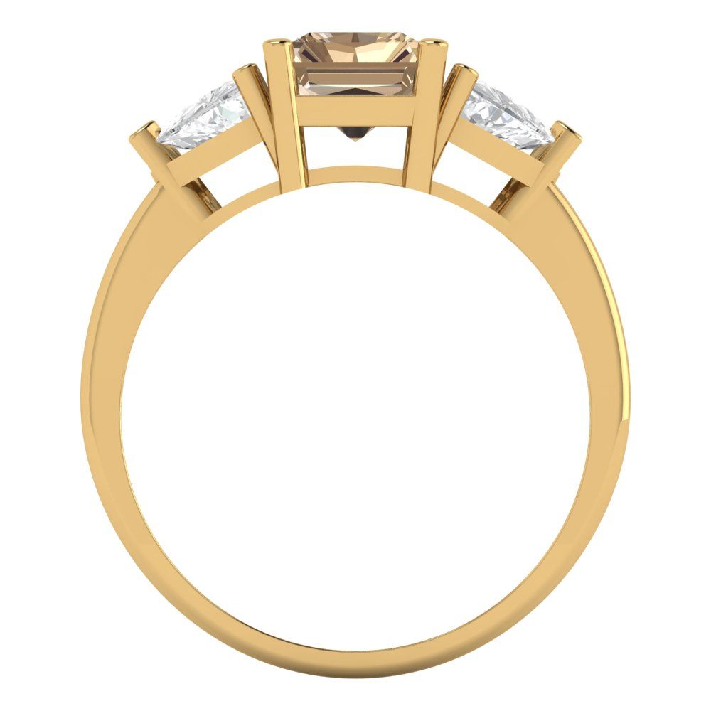 2.82 cttw Yellow Moissanite Three-Stone Engagement Ring - Solid Gold (Emerald Cut,8x6mm)