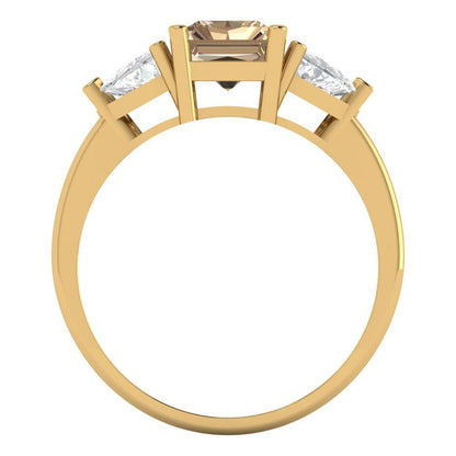 2.82 cttw Yellow Moissanite Three-Stone Engagement Ring - Solid Gold (Emerald Cut,8x6mm)