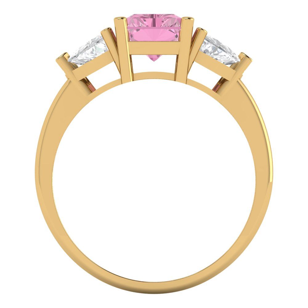 2.82 cttw Zirconia Simulated Pink Diamond Three-Stone Engagement Ring - Solid Gold (VVS1, Emerald Cut,8x6mm)