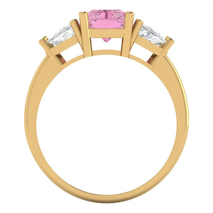 2.82 cttw Zirconia Simulated Pink Diamond Three-Stone Engagement Ring - Solid Gold (VVS1, Emerald Cut,8x6mm)