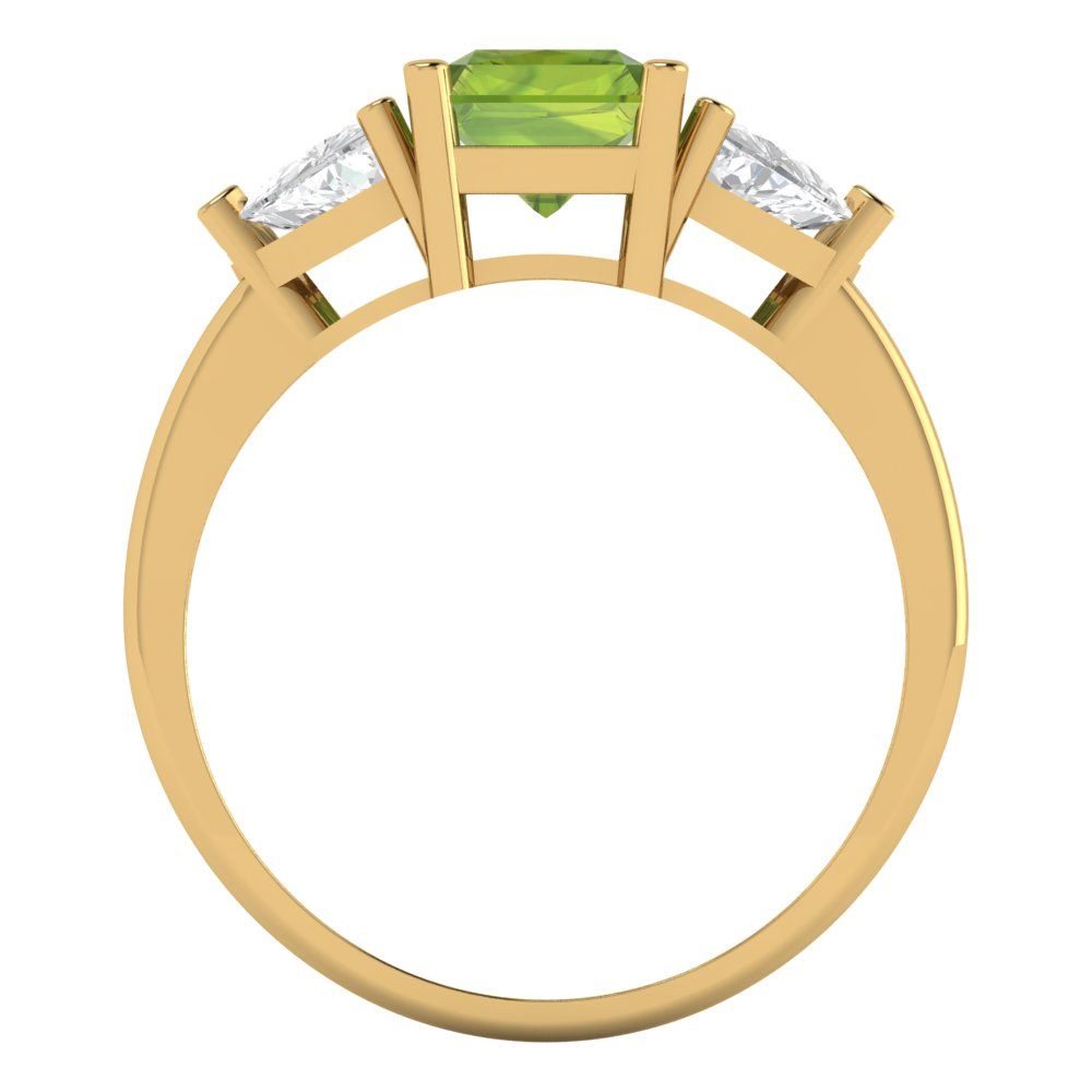 2.82 cttw Natural Peridot Three-Stone Engagement Ring - Solid Gold (Emerald Cut,8x6mm)