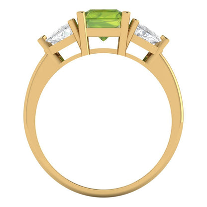 2.82 cttw Natural Peridot Three-Stone Engagement Ring - Solid Gold (Emerald Cut,8x6mm)